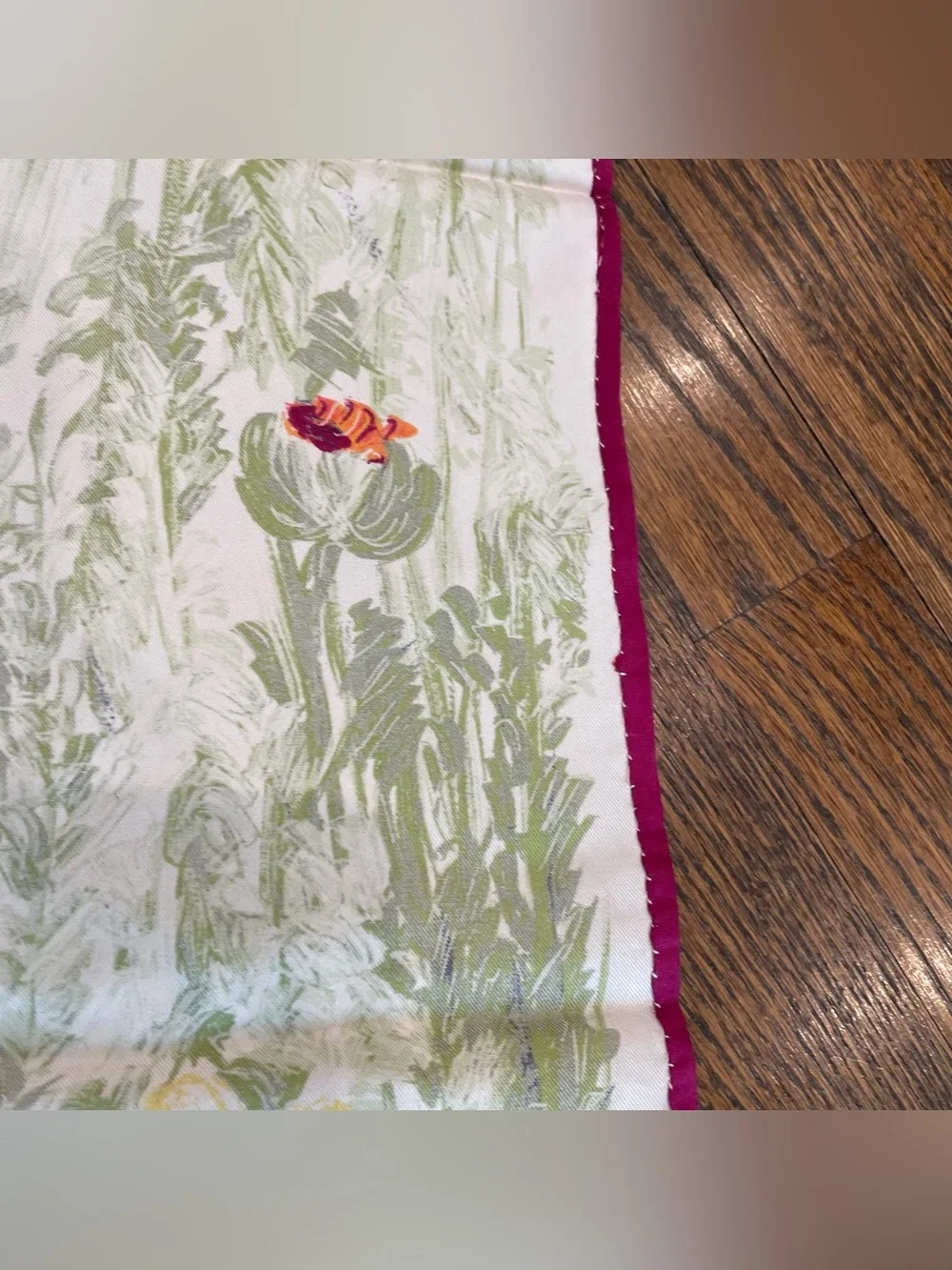 VINTAGE White Green Pink Silk Floral Print Square Scarf
